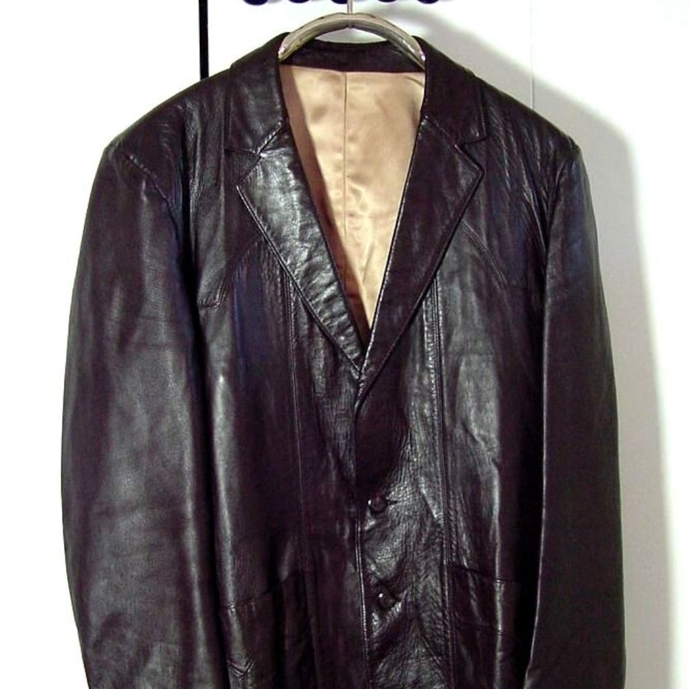 Vtg 70's Cutter Bill Western World Brown Leather Blazer Jacket Sz 46 L